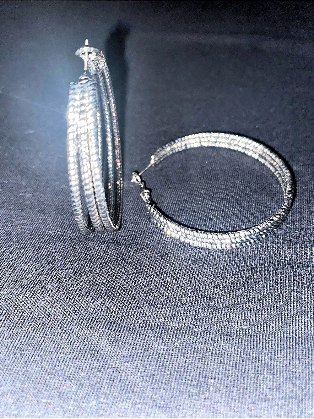 Pavé Hoop Earrings in Silver Tone Like New 2”W x 2” L